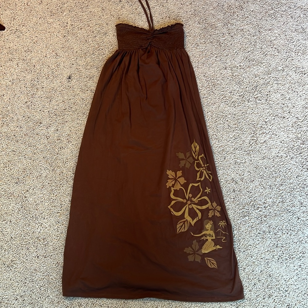 Authentic Disney Resort Wear Brown Moana themed maxi dress. Size Small